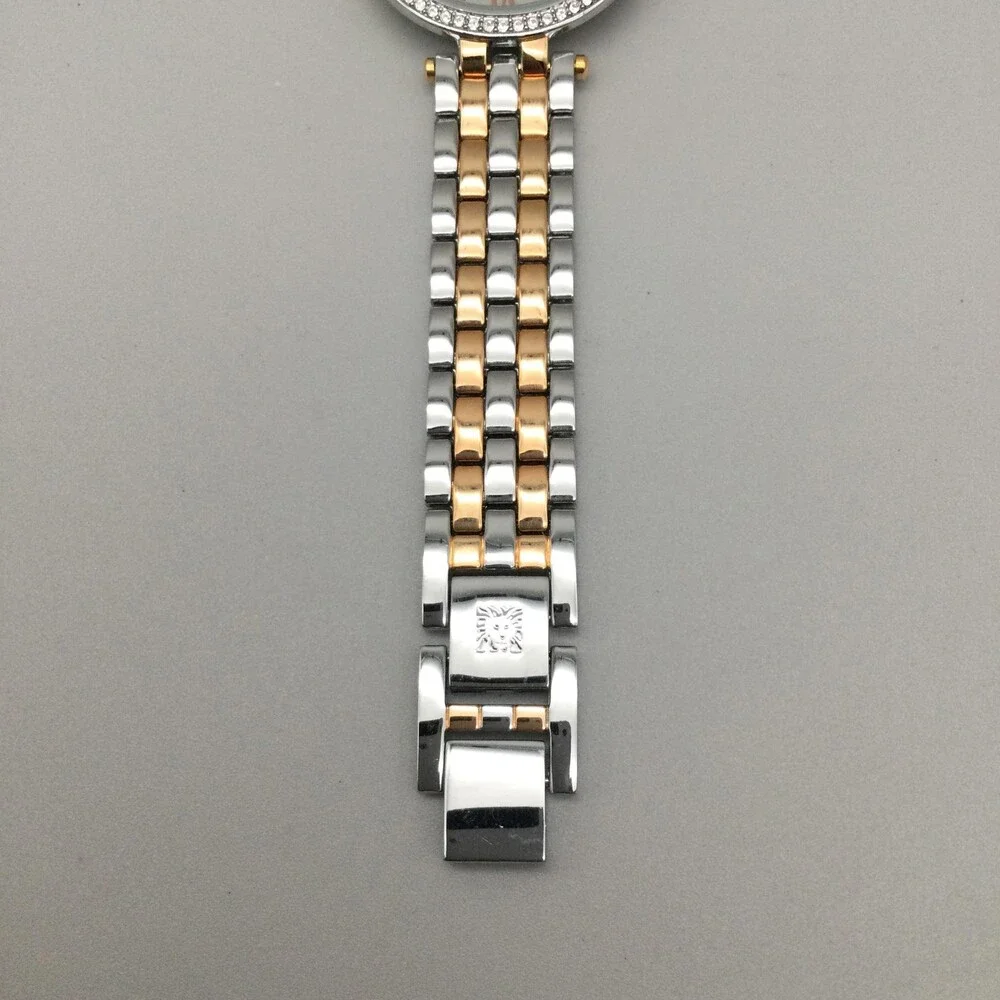 Anne Klein Womens Watch 34mm Silver Two Tone Crystals AK/2251 New Battery 7.75